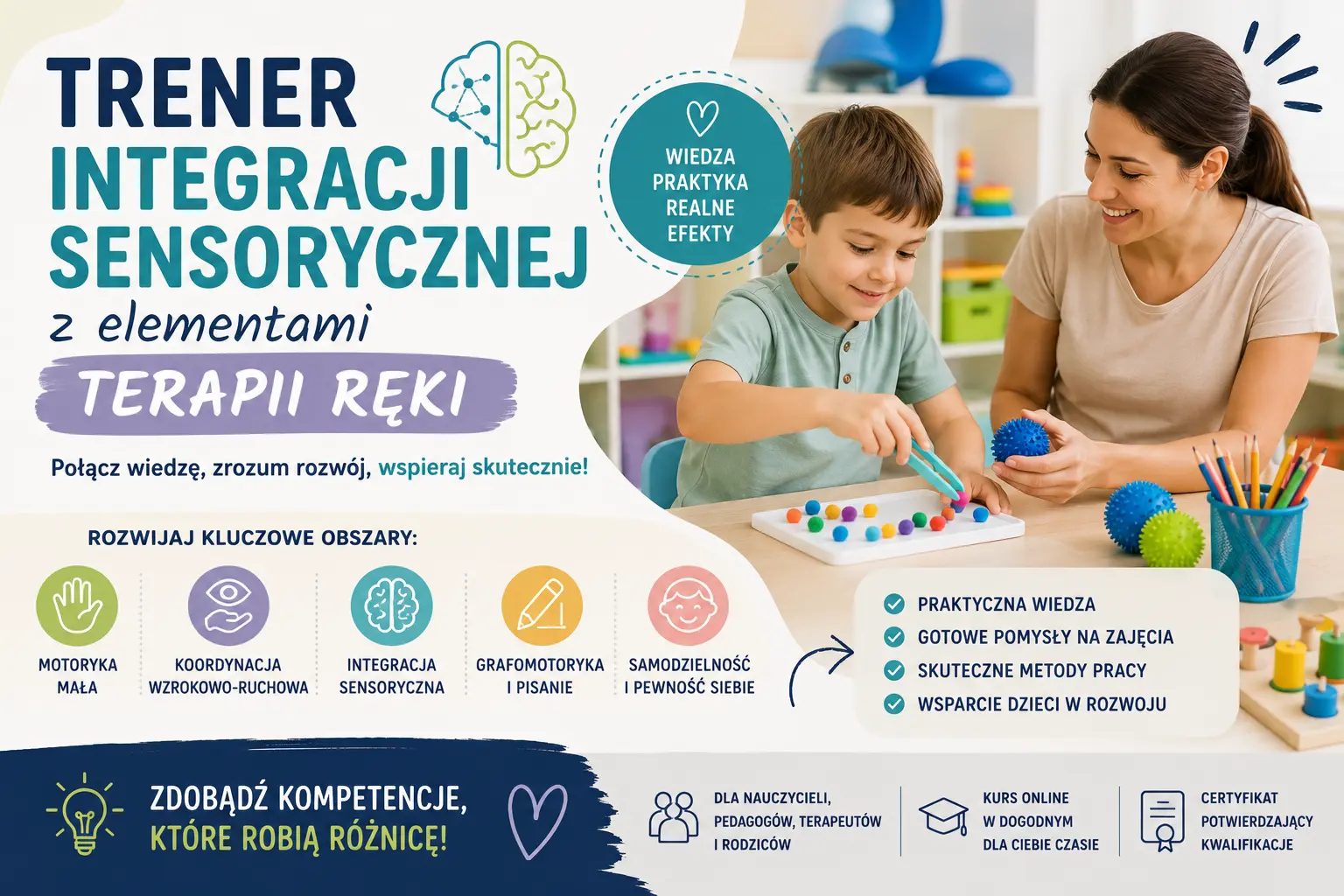 Trener integracji sensorycznej z elementami terapii ręki – kurs online dla nauczycieli i terapeutów
